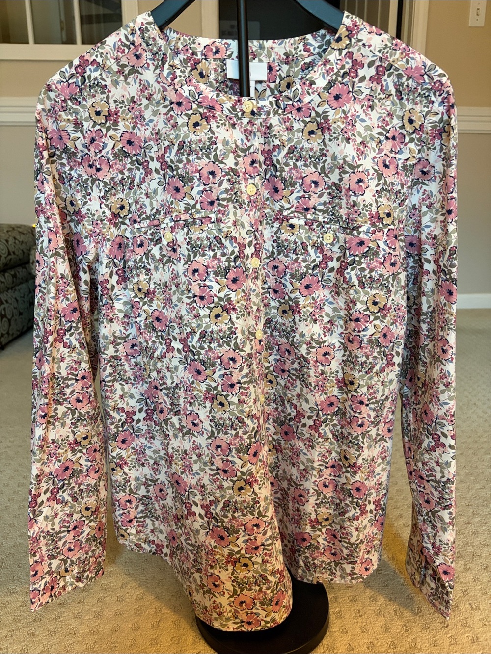 J. Jill Floral Button-Front Blouse in Pink and Cream
